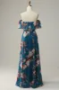 Dark Blue Floral Boho Chiffon Long Bridesmaid Dress sold by Zapaka