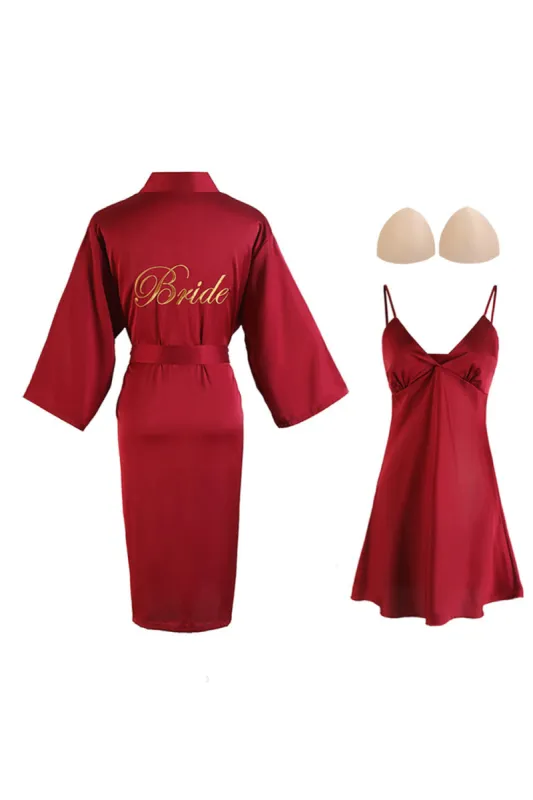 Burgundy Bride Pajamas Bridesmaids Nightdress Set For Wedding Party sold by Zapaka