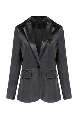 Black Notched Lapel One Button Women Blazer made by Zapaka