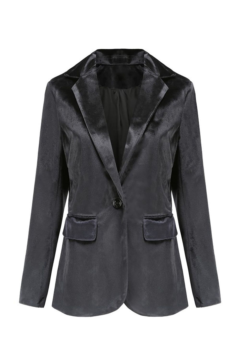 Black Notched Lapel One Button Women Blazer sold by Zapaka