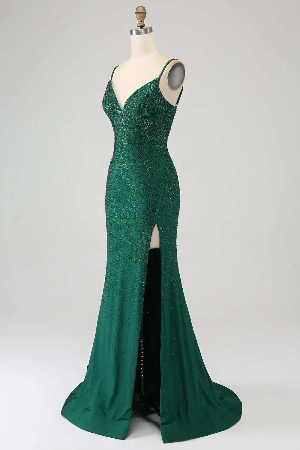 Sparkly Dark Green Beaded Long Mermaid Prom Dress with Slit sold by Zapaka product image thumbnail 3