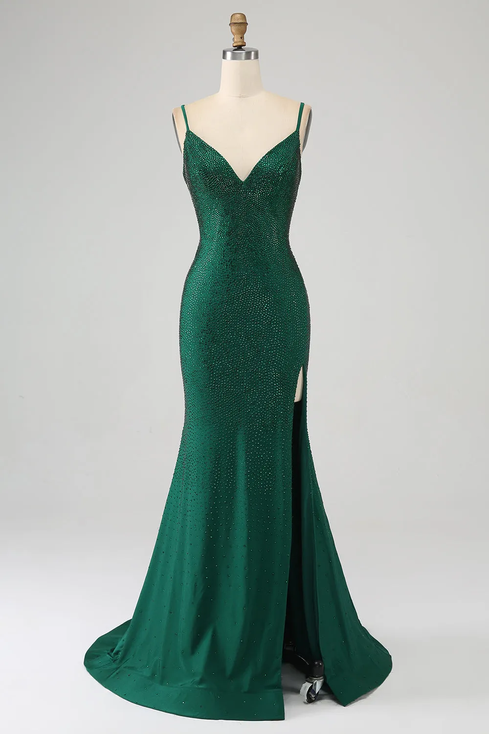 Sparkly Dark Green Beaded Long Mermaid Prom Dress with Slit sold by Zapaka