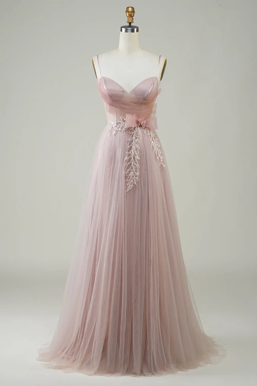 Blush A-Line Corset Long Tulle Prom Dress with Appliques sold by Zapaka