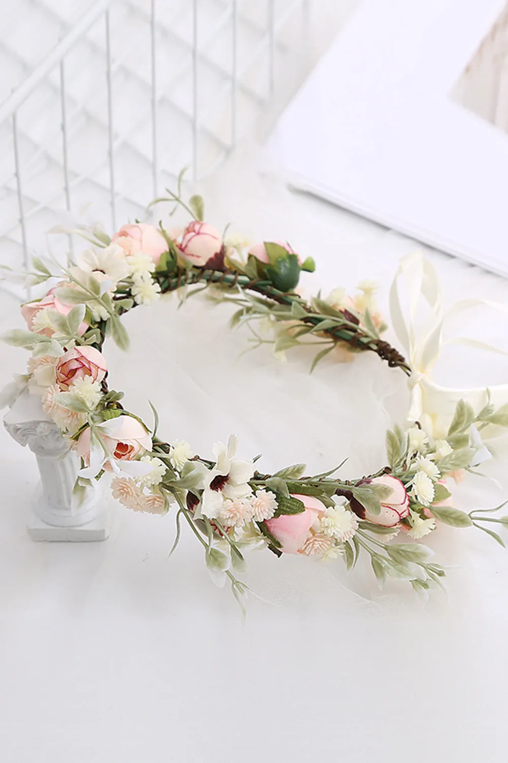Blush Camellia Floral Crown Bridal Wedding Headband sold by Zapaka product image thumbnail 3