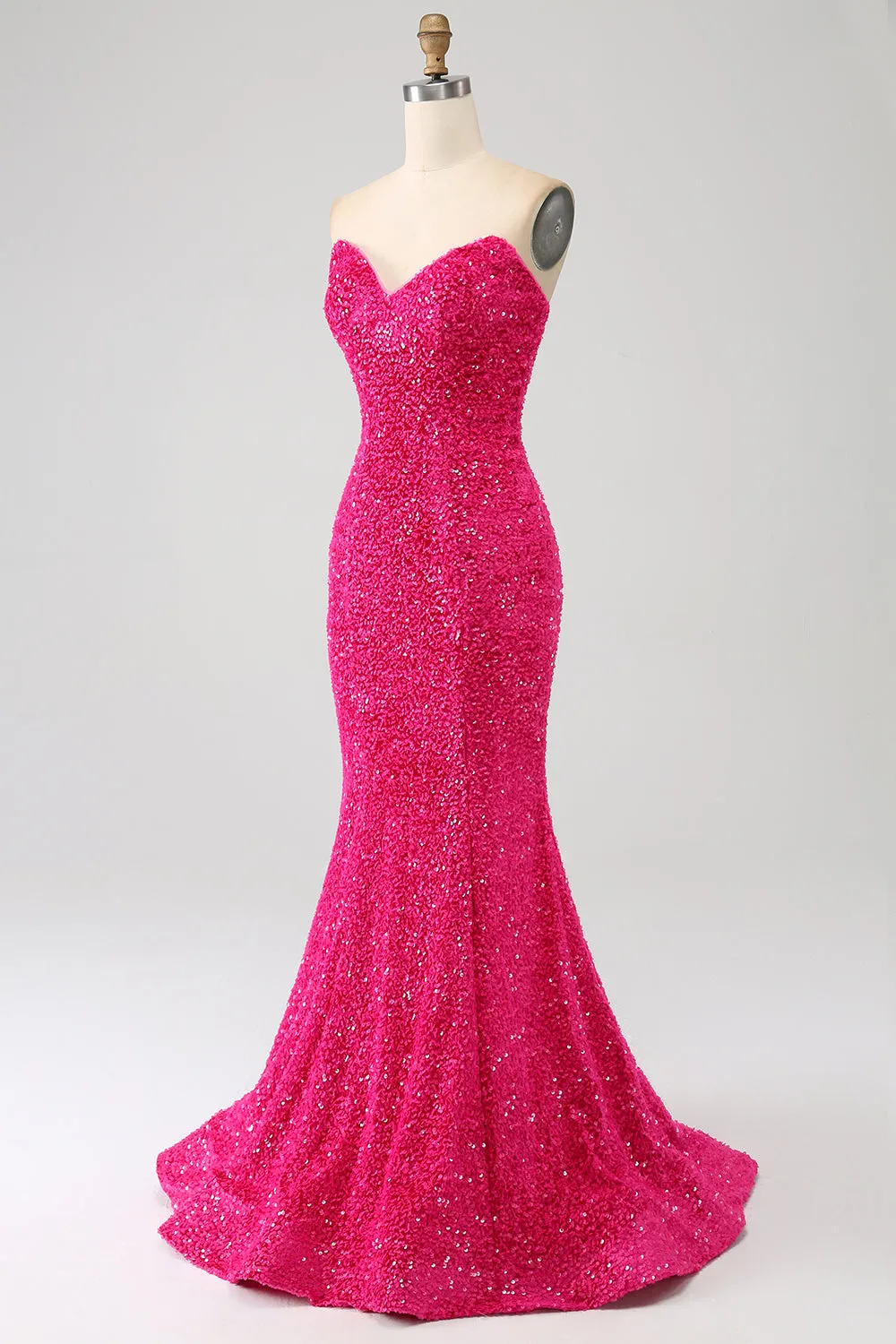 Bling Mermaid Sweetheart Hot Pink Sequins Long Prom Dress sold by Zapaka product image thumbnail 3