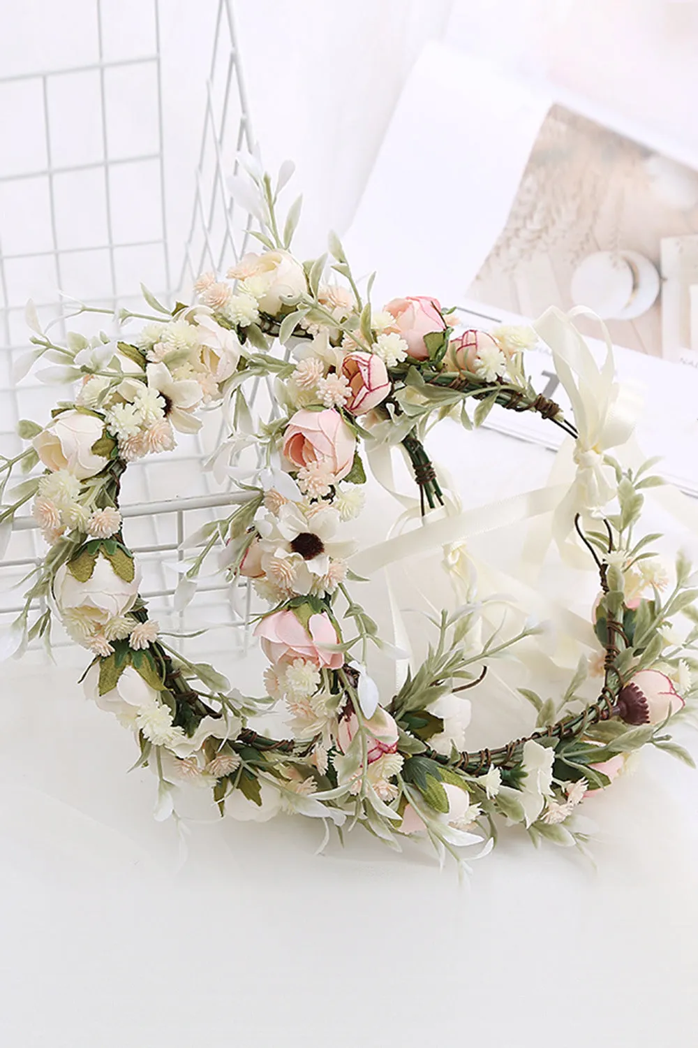Blush Camellia Floral Crown Bridal Wedding Headband sold by Zapaka product image thumbnail 4