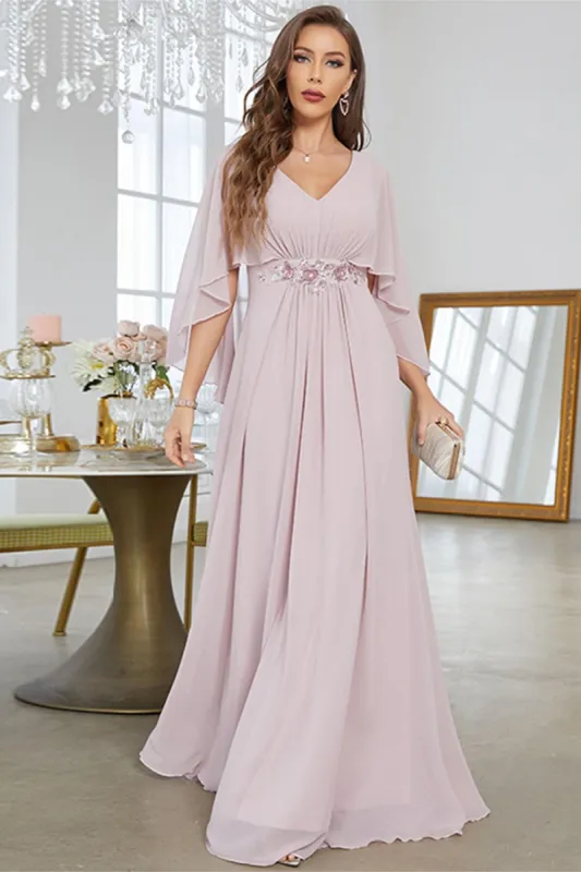 Blush A Line Chiffon Long Formal Dress With Short Sleeves sold by Zapaka