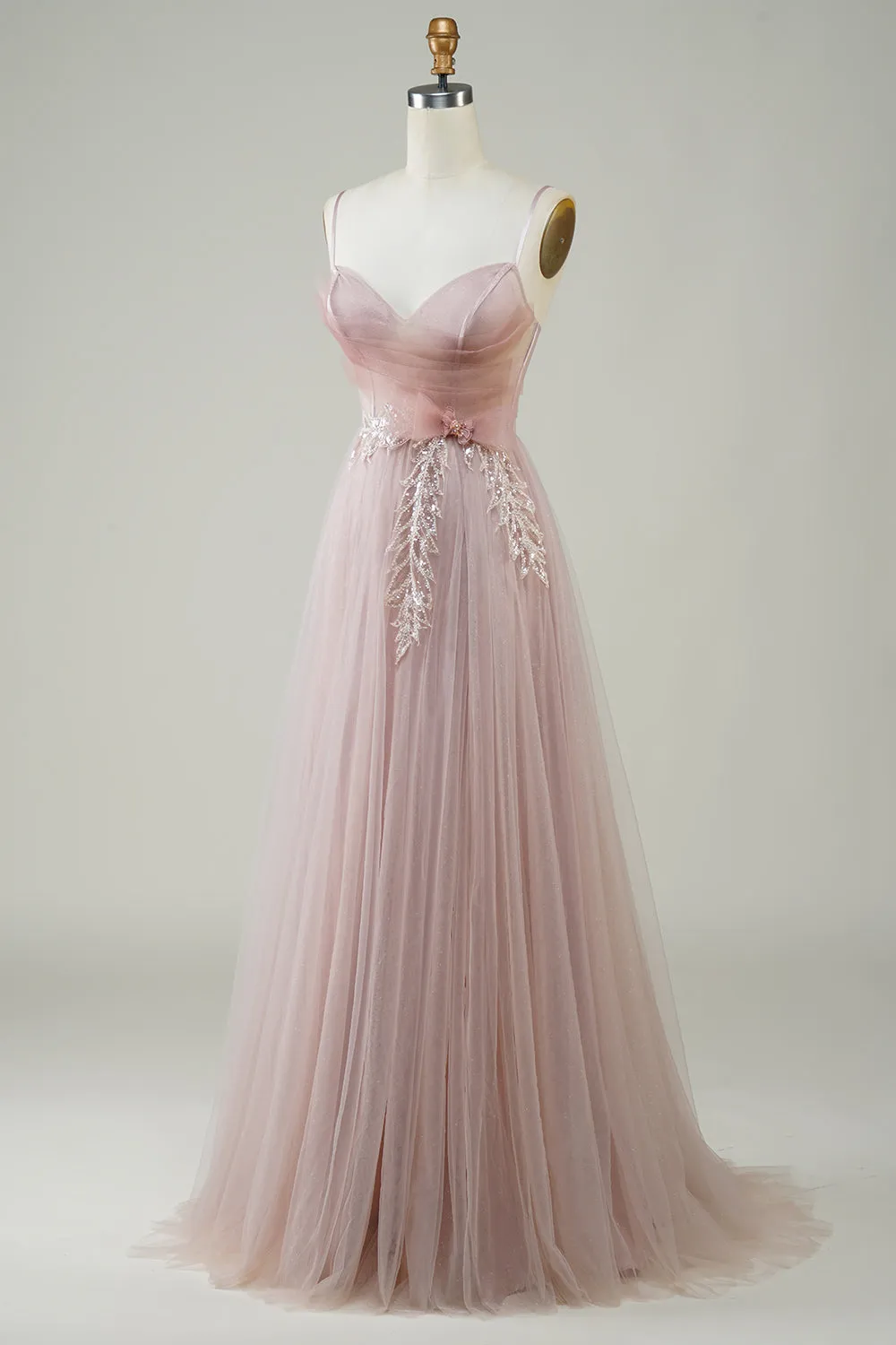 Blush A-Line Corset Long Tulle Prom Dress with Appliques sold by Zapaka product image thumbnail 3
