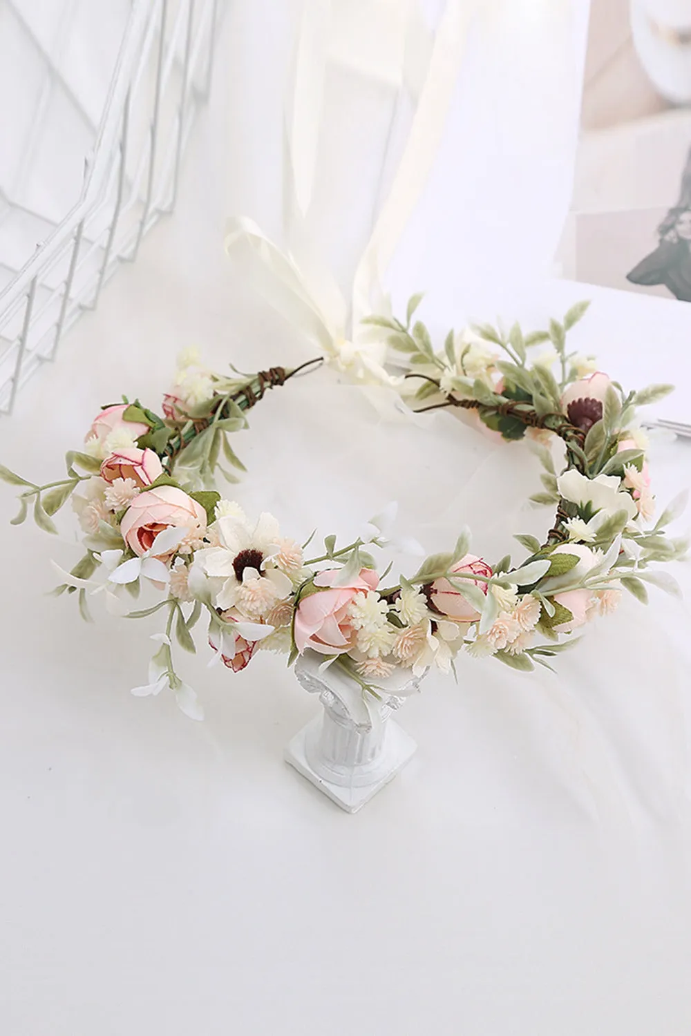 Blush Camellia Floral Crown Bridal Wedding Headband sold by Zapaka product image thumbnail 2