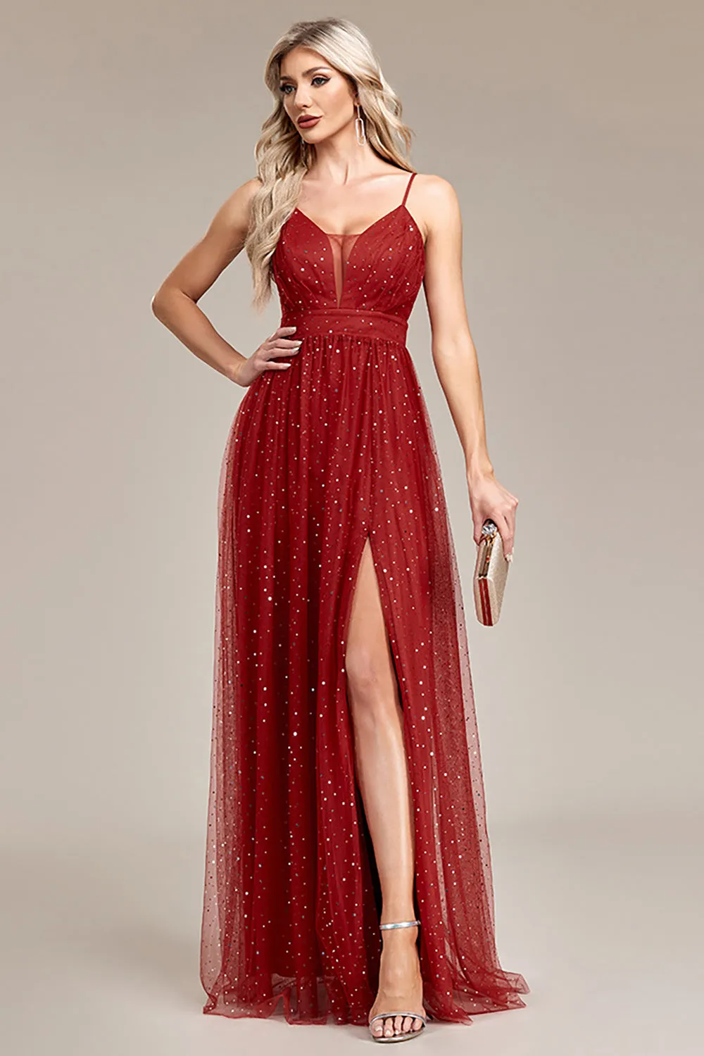 A-Line Sequins Rust Prom Dress with Slit sold by Zapaka product image thumbnail 5