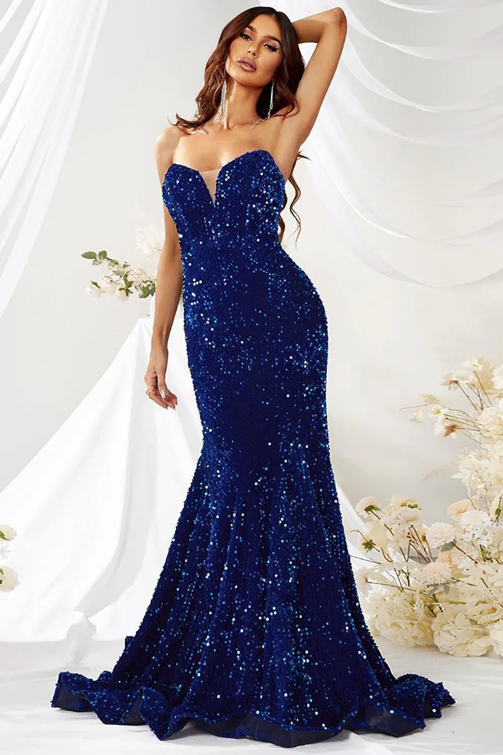 Royal Blue Strapless Sequin Mermaid Long Prom Dress sold by Zapaka product image thumbnail 3