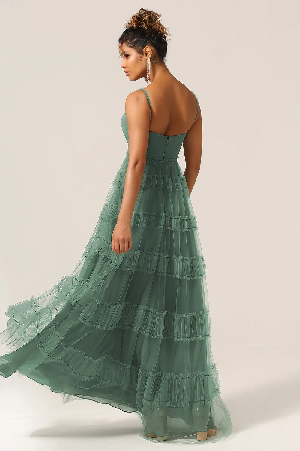 Gorgeous A Line Spaghetti Straps Eucalyptus Tulle Long Bridesmaid Dress sold by Zapaka product image thumbnail 2