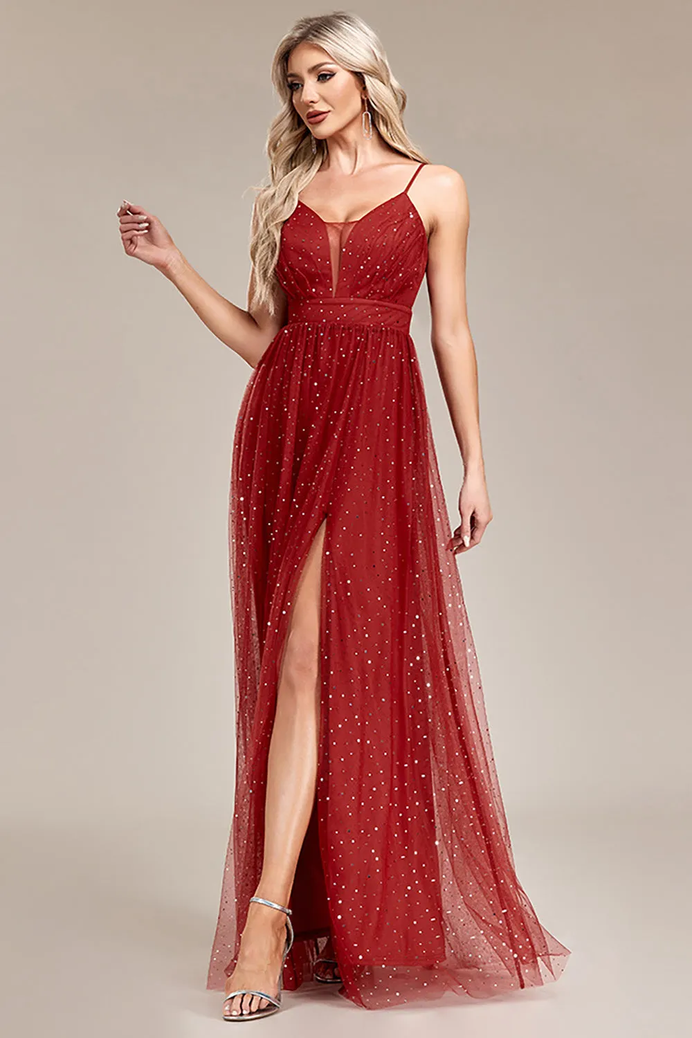 A-Line Sequins Rust Prom Dress with Slit sold by Zapaka product image thumbnail 3