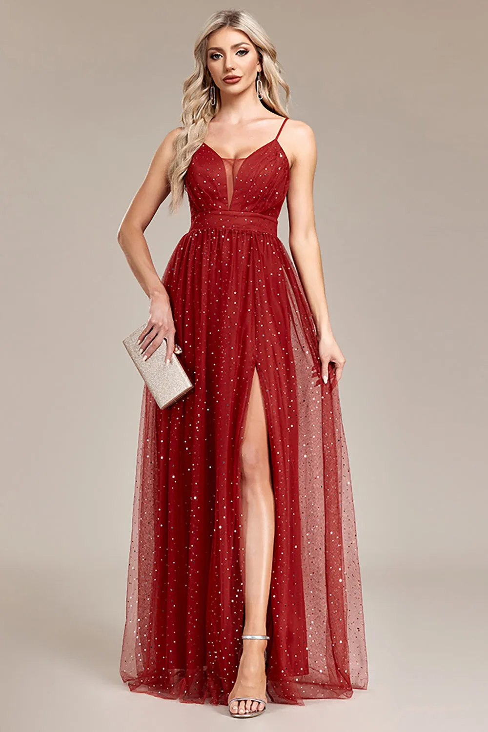 A-Line Sequins Rust Prom Dress with Slit sold by Zapaka product image thumbnail 4
