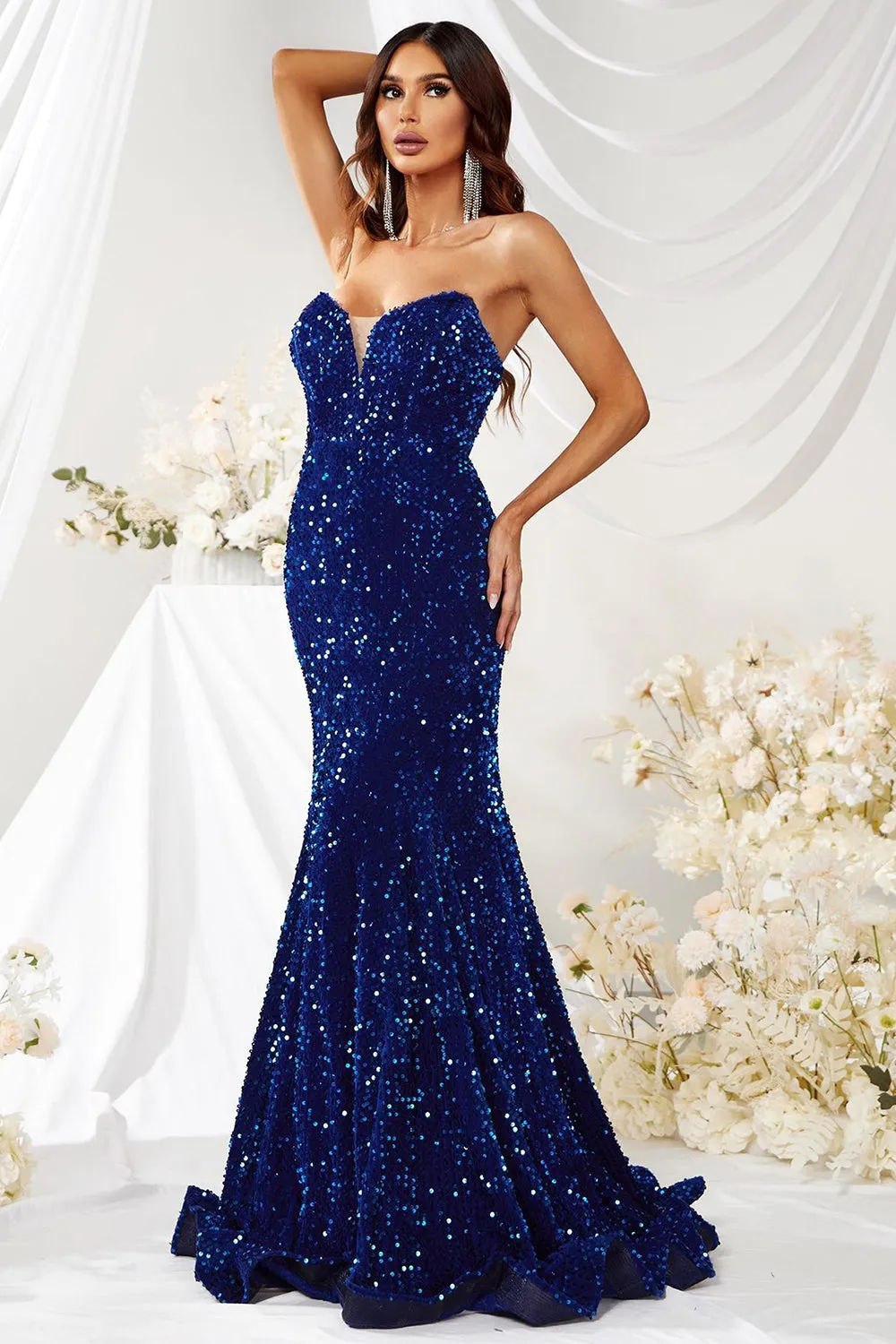 Royal Blue Strapless Sequin Mermaid Long Prom Dress sold by Zapaka product image thumbnail 5