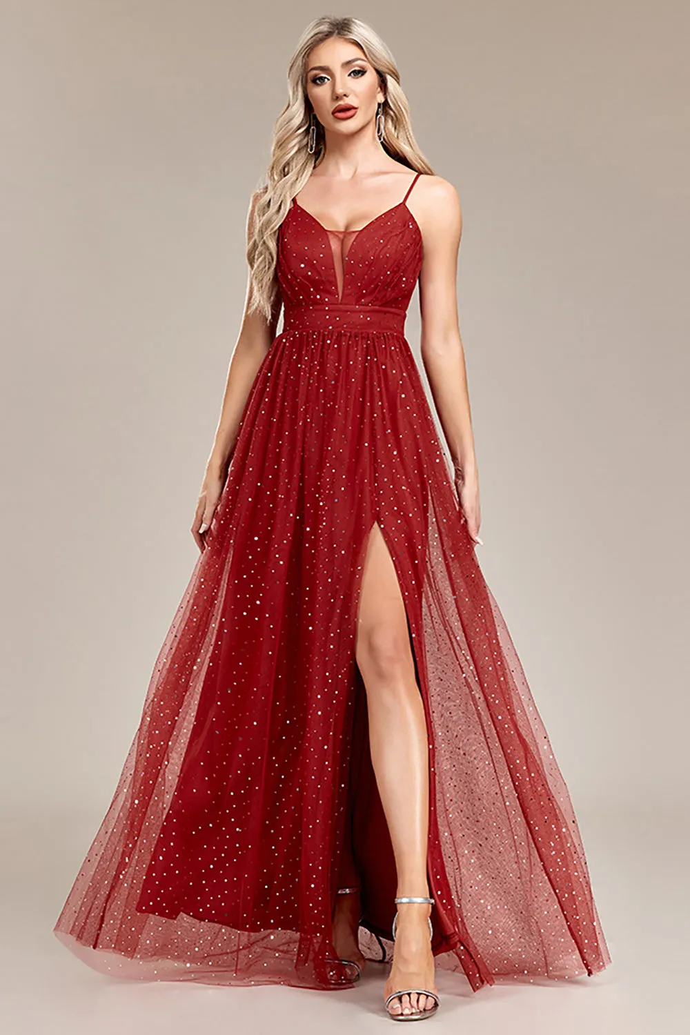 A-Line Sequins Rust Prom Dress with Slit sold by Zapaka