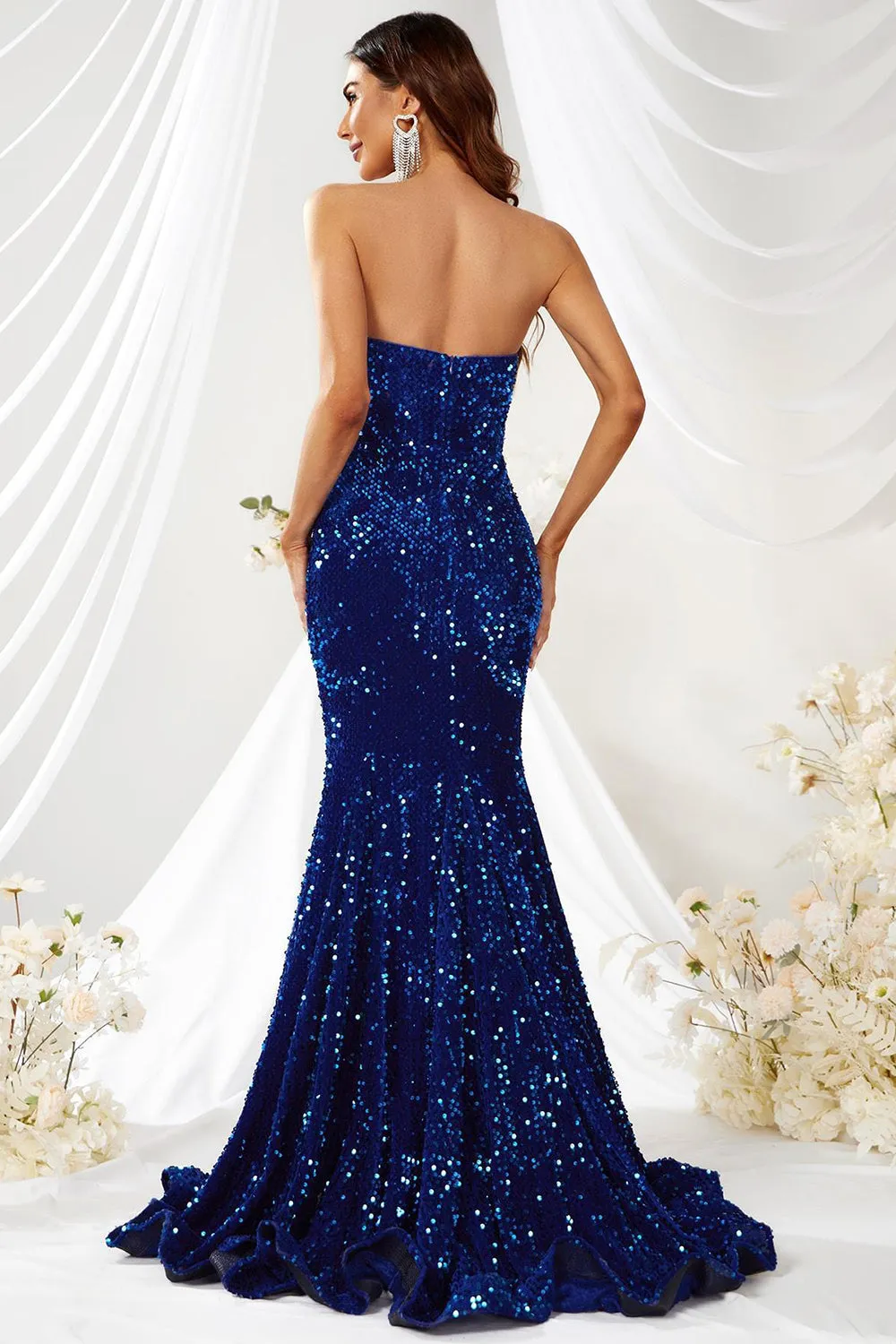 Royal Blue Strapless Sequin Mermaid Long Prom Dress sold by Zapaka product image thumbnail 2