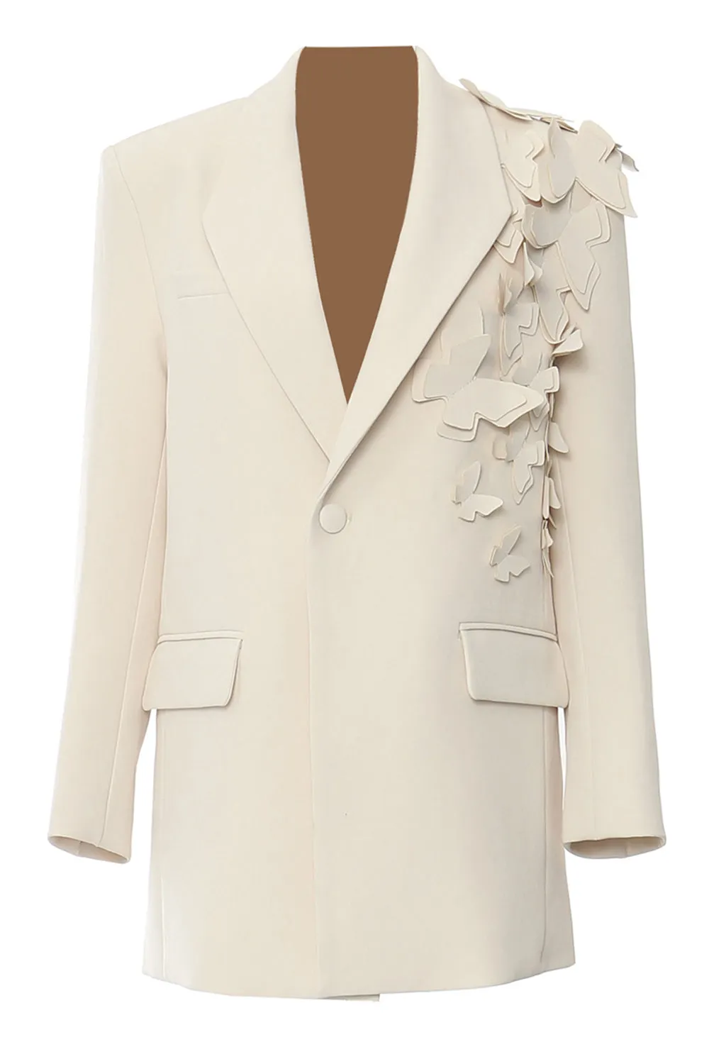 Beige Oversize Women Blazer with 3D Butterflies sold by Zapaka