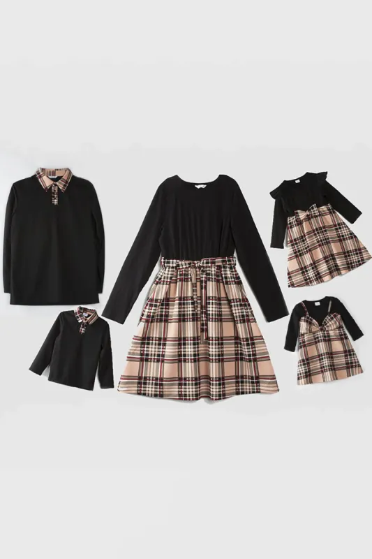 Black Plaid Dresses and Long Sleeves T-Shirt Family Matching Outfits sold by Zapaka