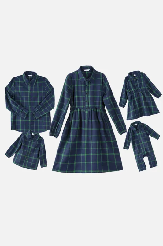 Dark Green Plaid Dresses and Long Sleeves T-Shirt Family Matching Outfits sold by Zapaka