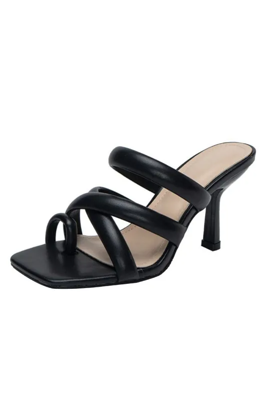 Black Cutout Square Toe High Heel Sandals sold by Zapaka