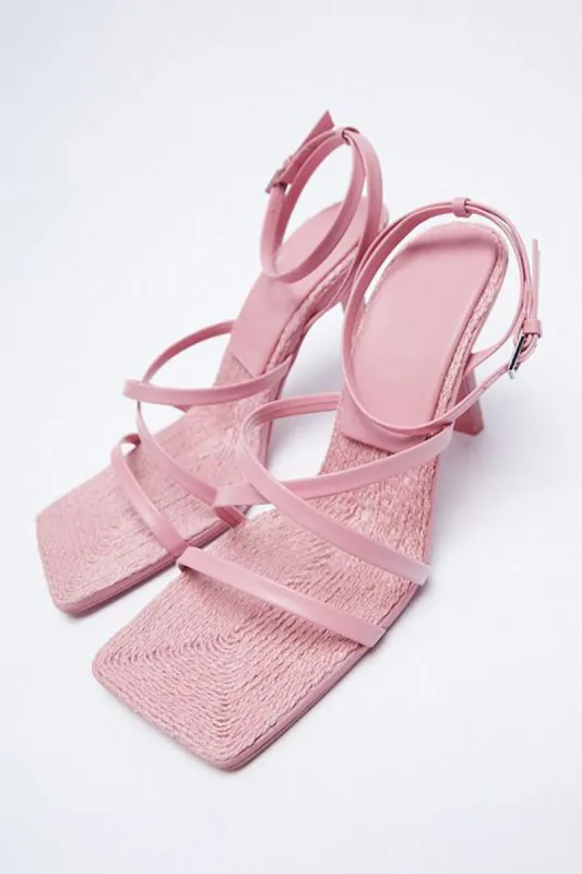 Pink Slip-on Square Toe High-Heeled Sandals sold by Zapaka