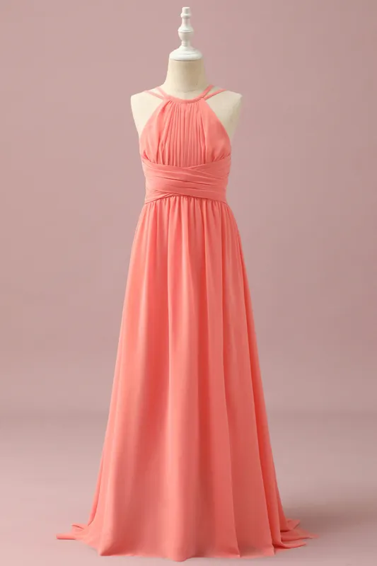 Orange Chiffon Halter Neck Junior Bridesmaid Dress sold by Zapaka