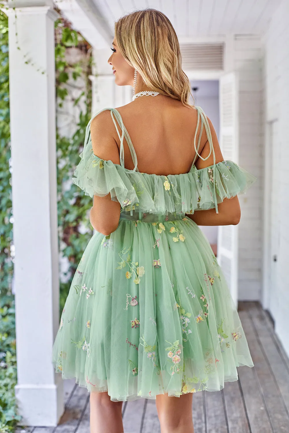 Off the Shoulder Ruffles Tulle Homecoming Dress with Embroidery sold by Zapaka product image thumbnail 2