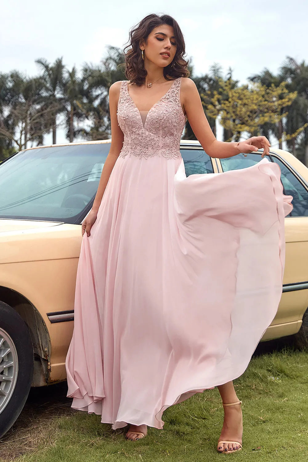 Blush Appliques Chiffon Prom Dress sold by Zapaka product image thumbnail 3