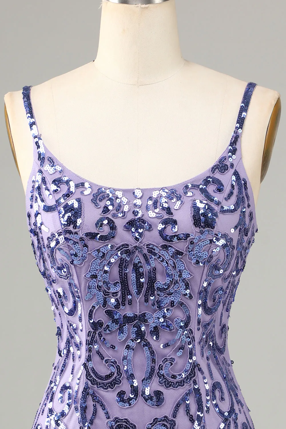Sparkly Purple Sequins Spaghetti Straps Short Homecoming Dress with Fringes sold by Zapaka product image thumbnail 4