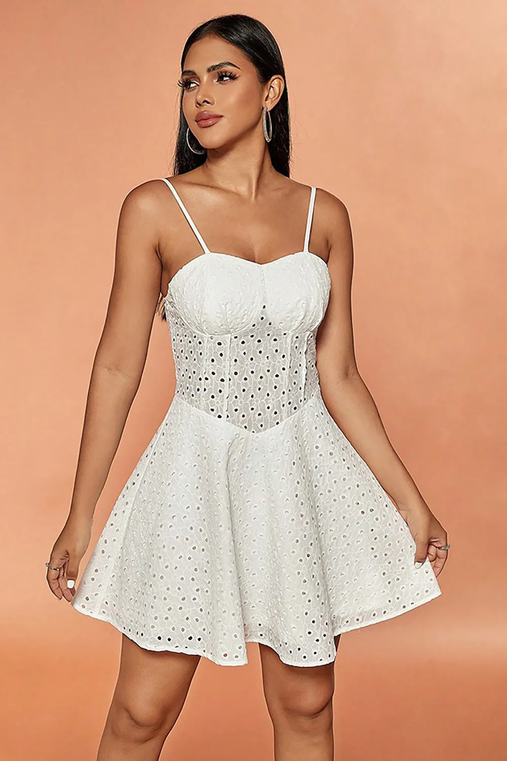 White A-Line Spaghetti Straps Short Lace Graduation Dress sold by Zapaka product image thumbnail 4