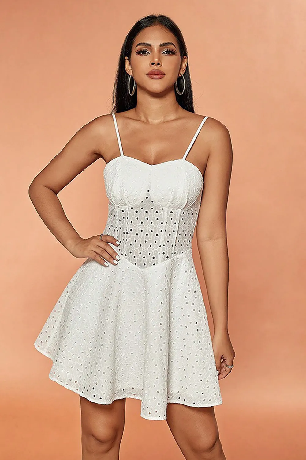 White A-Line Spaghetti Straps Short Lace Graduation Dress sold by Zapaka