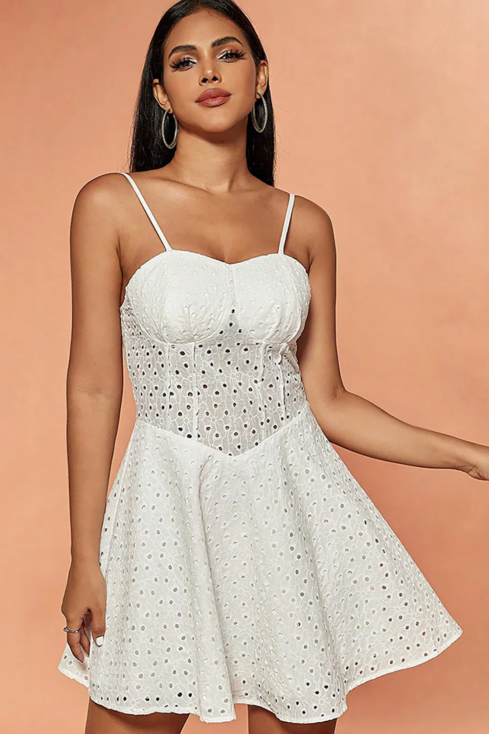 White A-Line Spaghetti Straps Short Lace Graduation Dress sold by Zapaka product image thumbnail 3