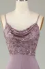 Spaghetti Straps Beaded Dusty Pink Bridesmaid Dress sold by Zapaka