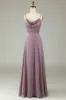 Spaghetti Straps Beaded Dusty Pink Bridesmaid Dress sold by Zapaka