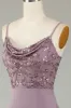 Spaghetti Straps Beaded Dusty Pink Bridesmaid Dress sold by Zapaka