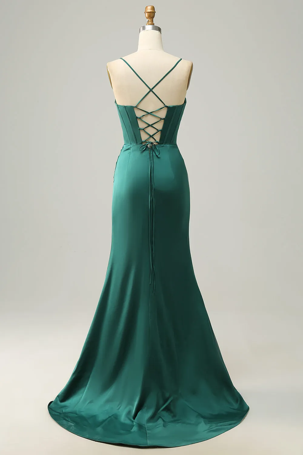 Mermaid Spaghetti Straps Dark Green Long Prom Dress with Split Front sold by Zapaka product image thumbnail 4