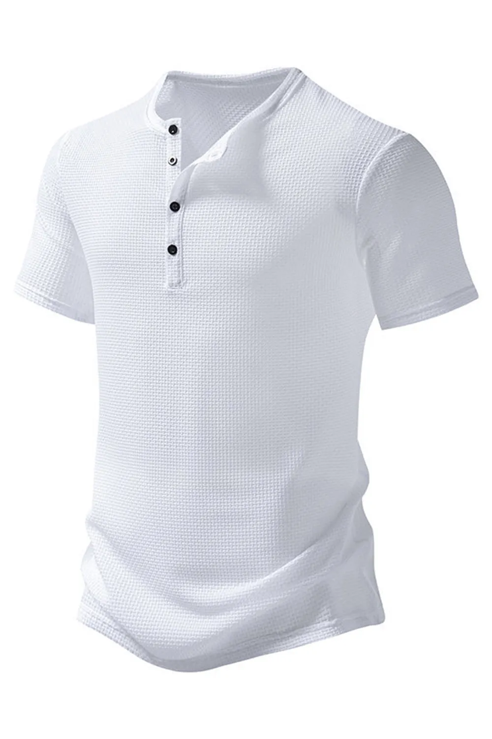 White Short Sleeves Waffle Men's Casual Polo Shirt sold by Zapaka product image thumbnail 3