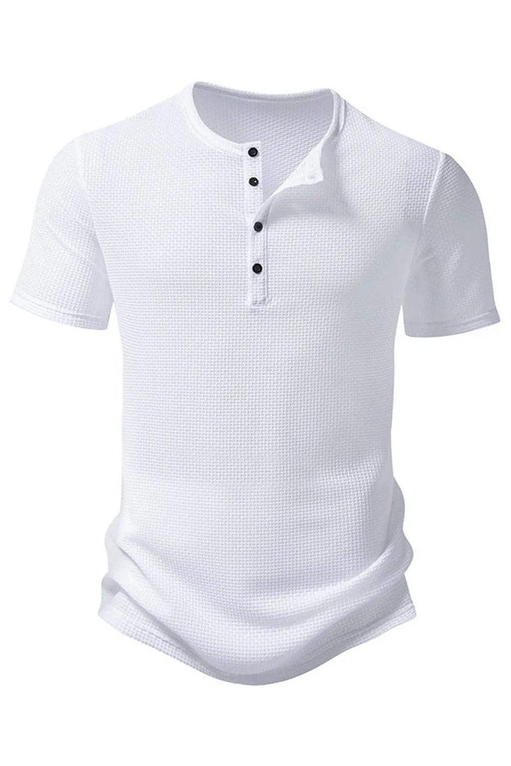 White Short Sleeves Waffle Men's Casual Polo Shirt sold by Zapaka