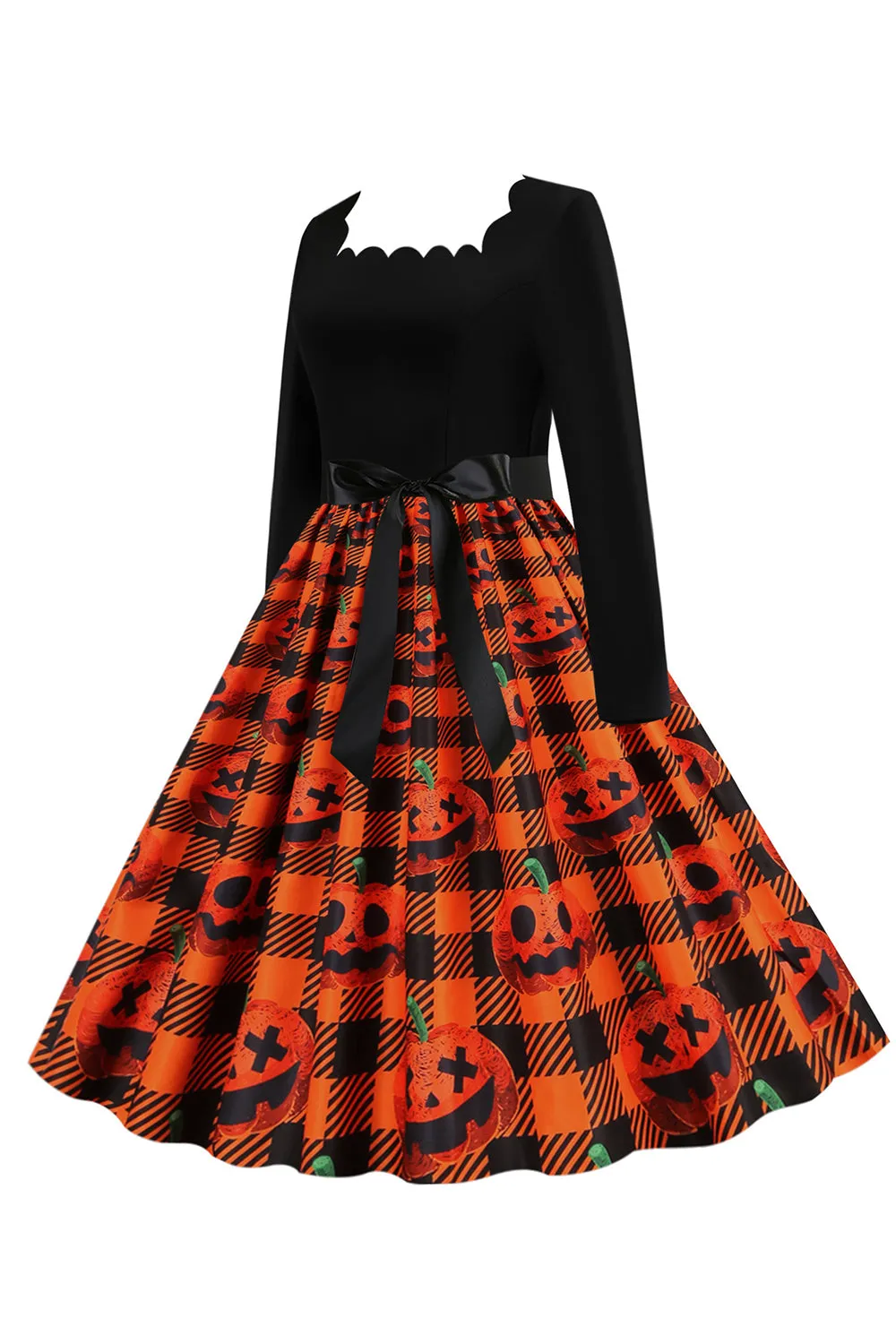Orange Print Halloween Retro Dress with Long Sleeves sold by Zapaka product image thumbnail 3