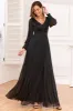 Glitter A-Line Long Sleeves Black Mother of The Bride Dress with Slit sold by Zapaka