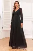 Glitter A-Line Long Sleeves Black Mother of The Bride Dress with Slit sold by Zapaka
