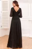 Glitter A-Line Long Sleeves Black Mother of The Bride Dress with Slit sold by Zapaka