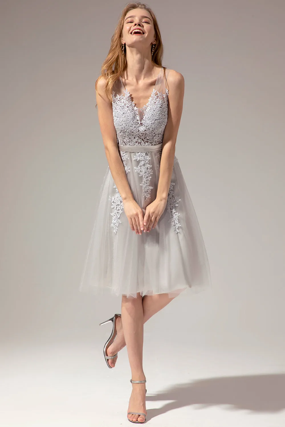 Silver Lace Homecoming Dress Appliques sold by Zapaka product image thumbnail 3