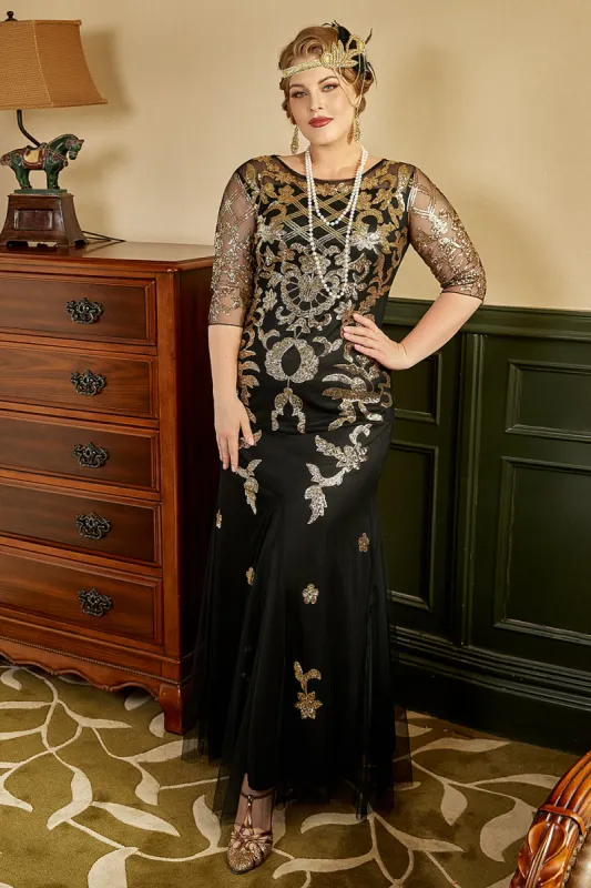 Black Golden Plus Size 1920s Sequins Dress sold by Zapaka