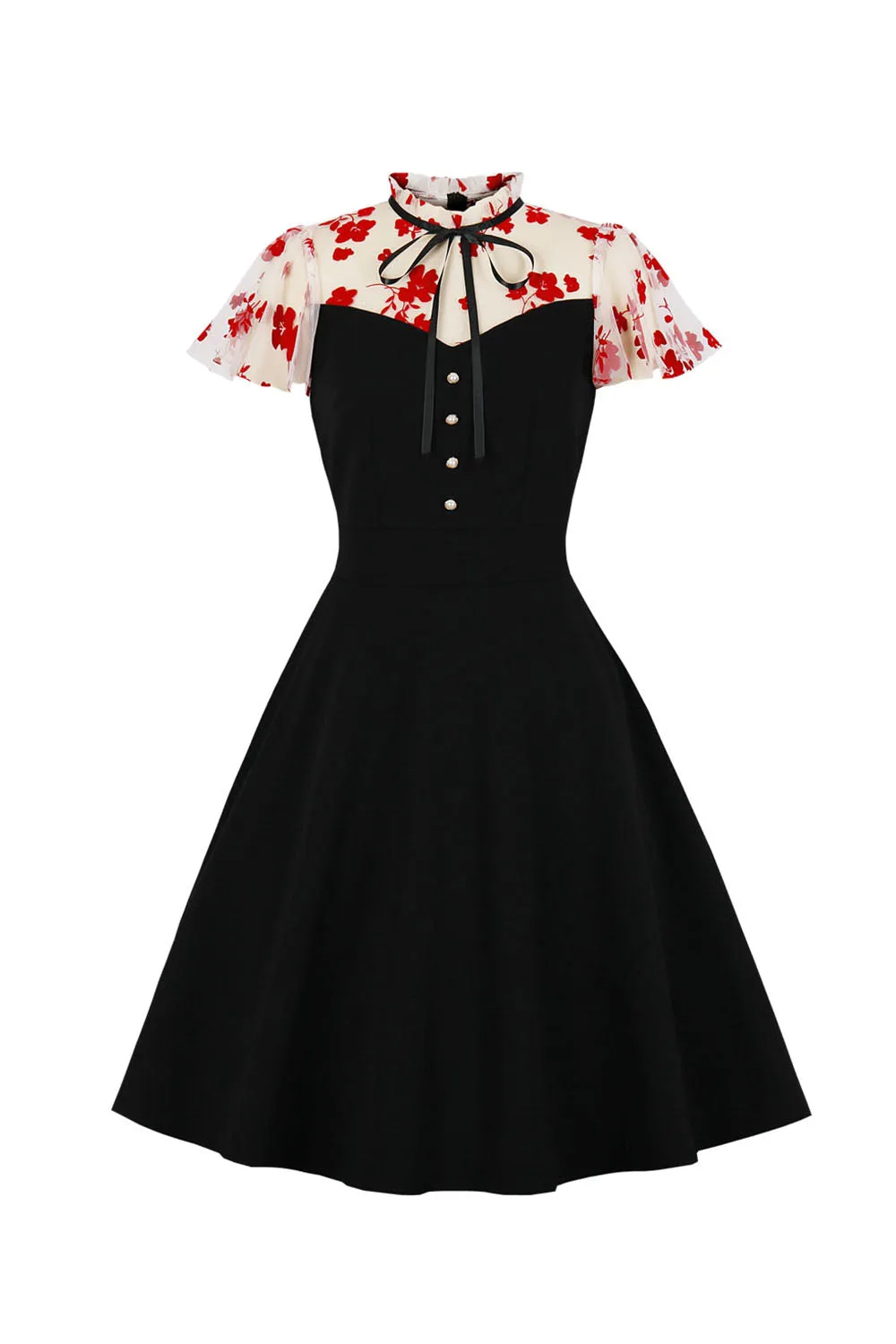 Black Printed Vintage 1950s Swing Dress sold by Zapaka