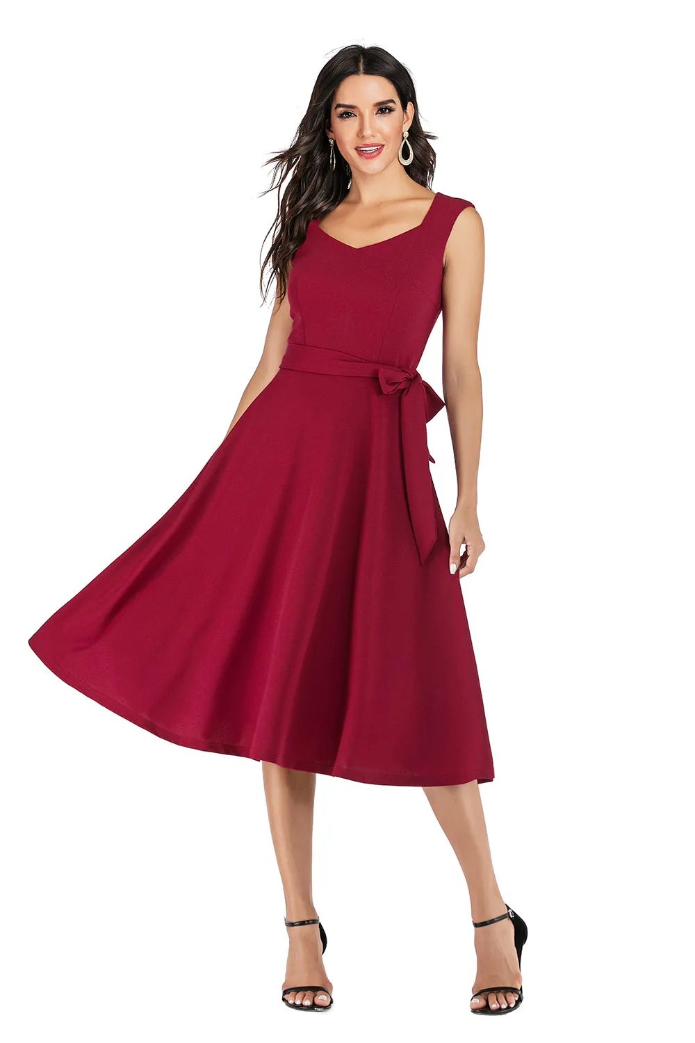 Burgundy Solid Dress sold by Zapaka