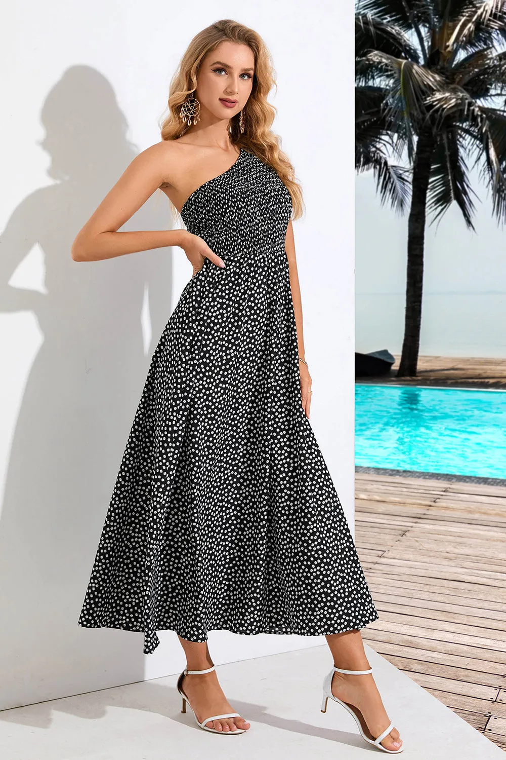 One Shoulder Black Printed Summer Dress sold by Zapaka product image thumbnail 3