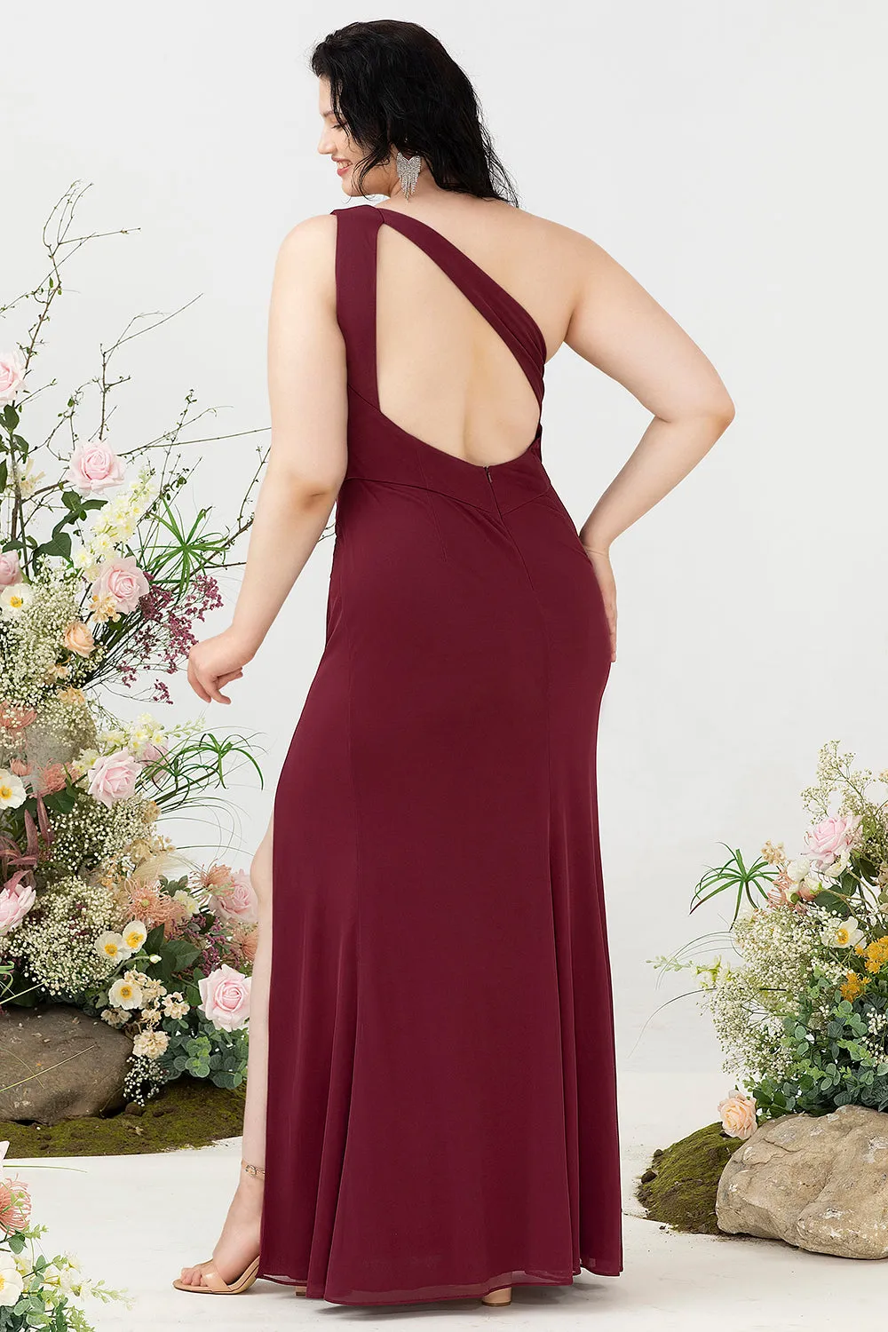 Mermaid One Shoulder Desert Rose Plus Size Wedding Guest Dress with Slit sold by Zapaka product image thumbnail 2