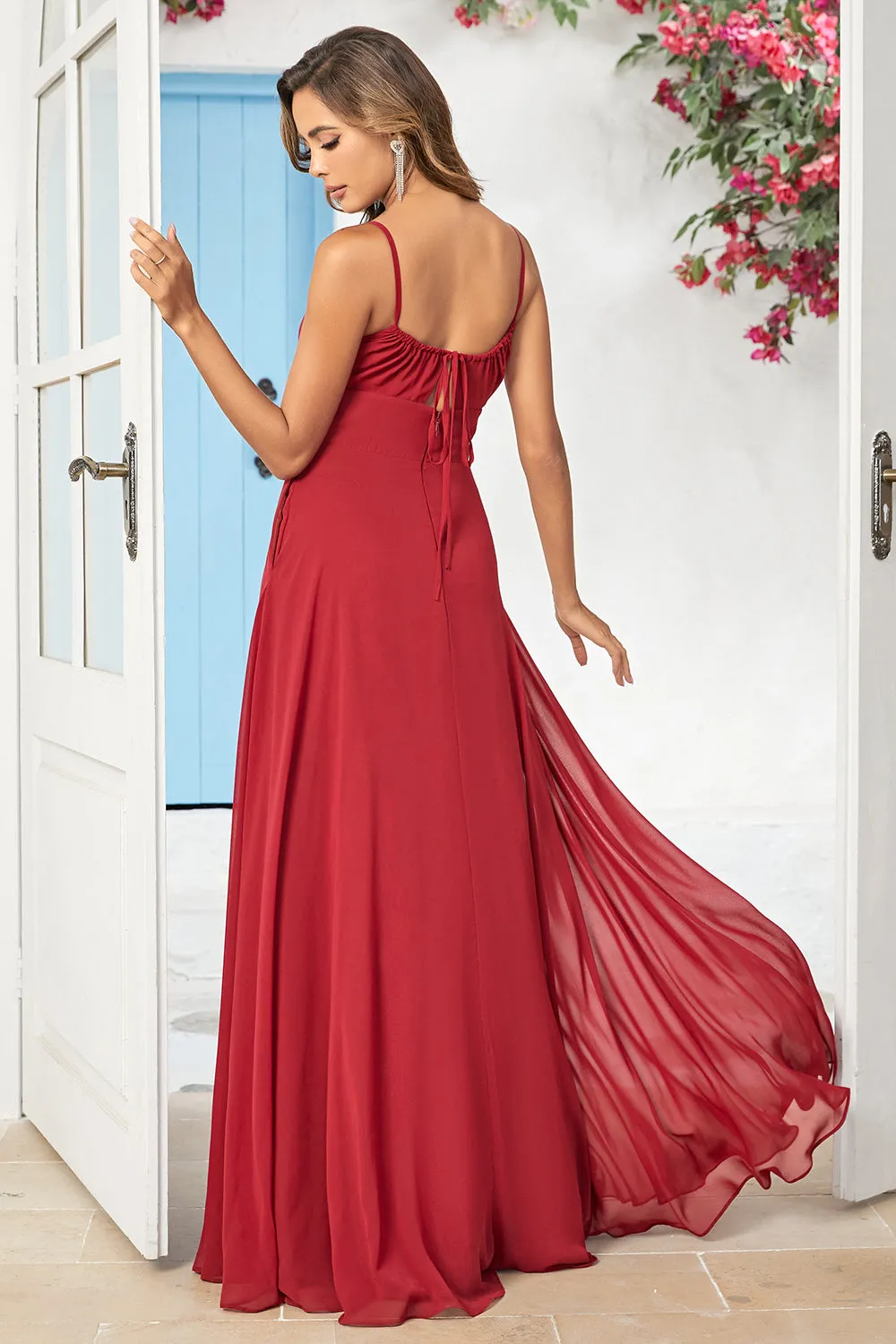 Simple A Line Spaghetti Straps Burgundy Long Bridesmaid Dress sold by Zapaka product image thumbnail 2